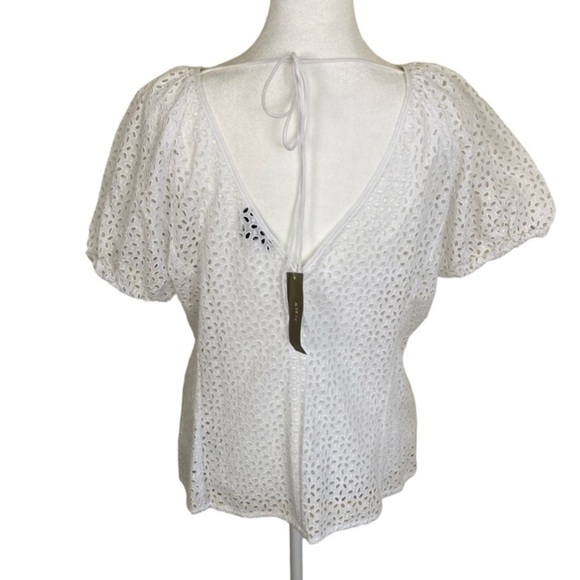 J.Crew Cottagecore White Eyelet Puff Sleeve V-back Blouse Fairy Top Sz 6 NWT - Picture 6 of 16
